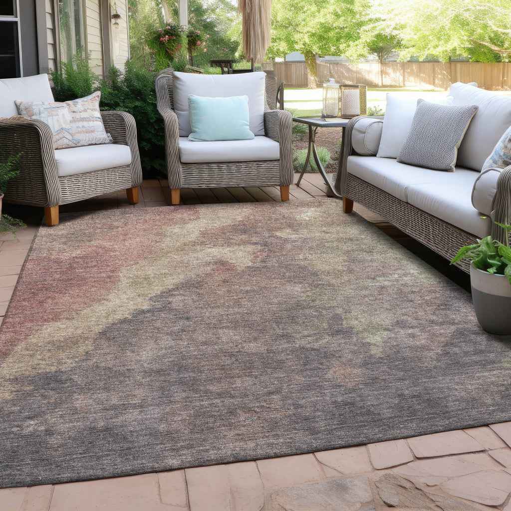 5' X 8' Copper And Taupe Abstract Washable Indoor Outdoor Area Rug
