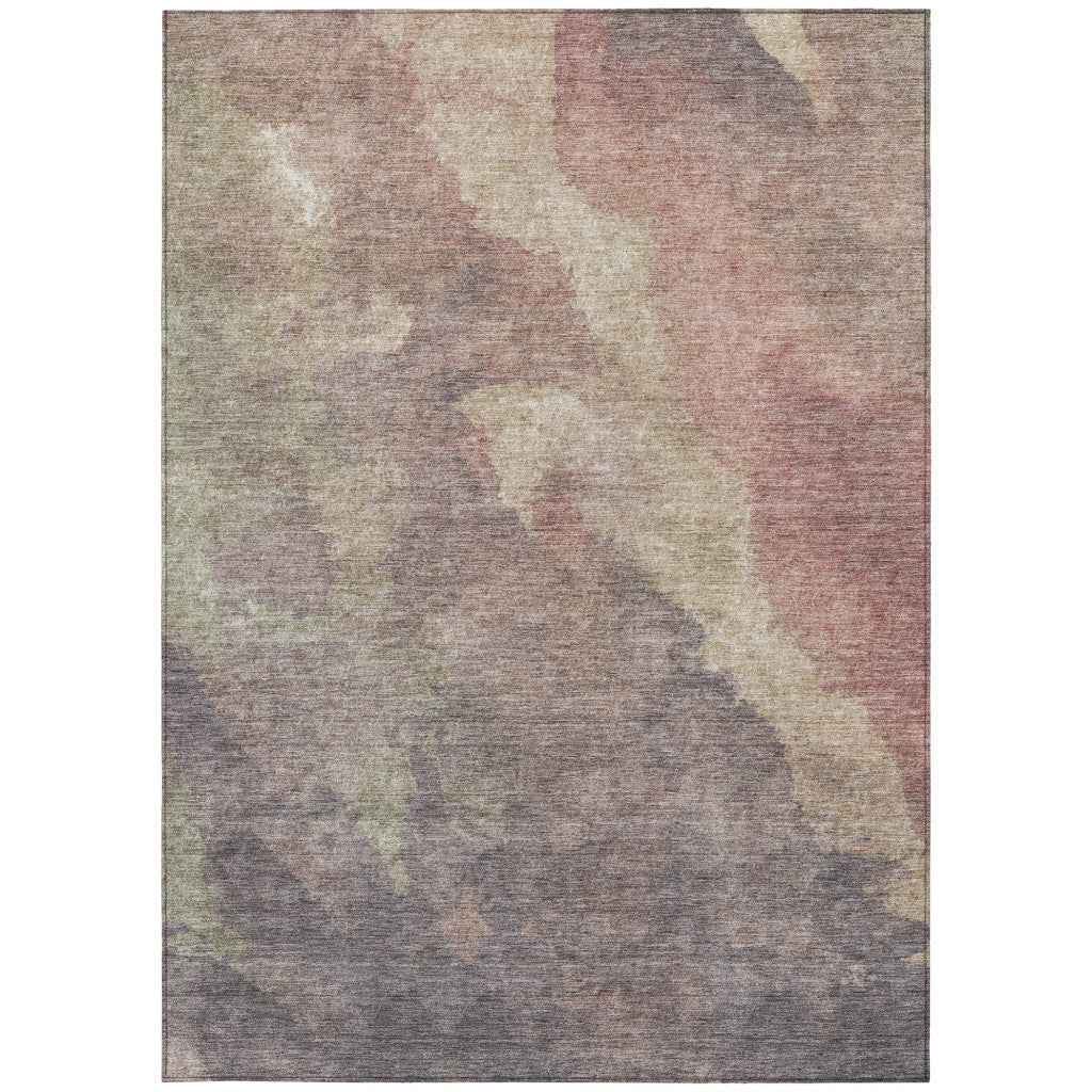5' X 8' Copper And Taupe Abstract Washable Indoor Outdoor Area Rug