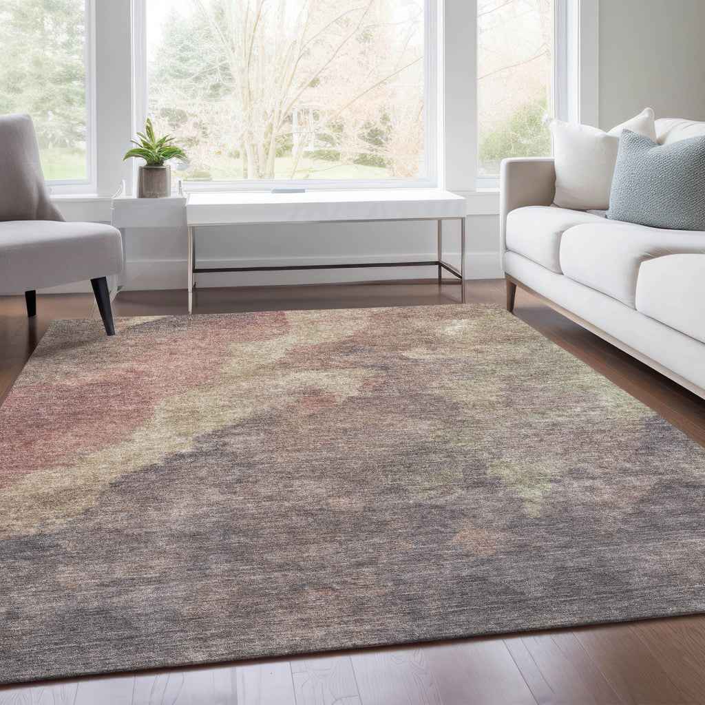 5' X 8' Copper And Taupe Abstract Washable Indoor Outdoor Area Rug