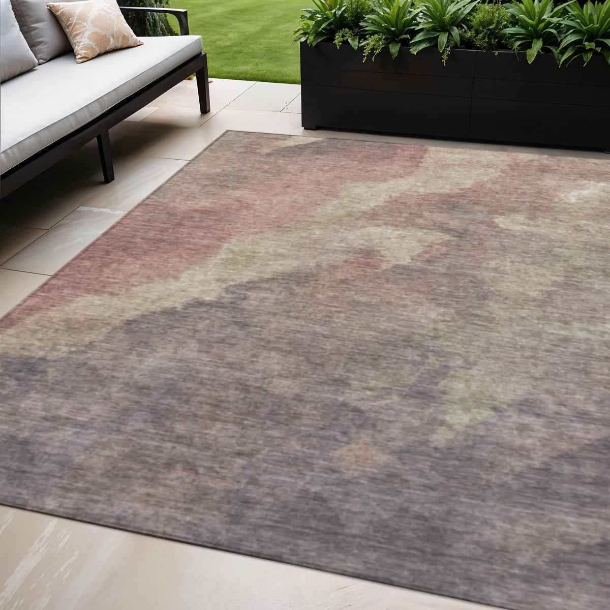 5' X 8' Copper And Taupe Abstract Washable Indoor Outdoor Area Rug
