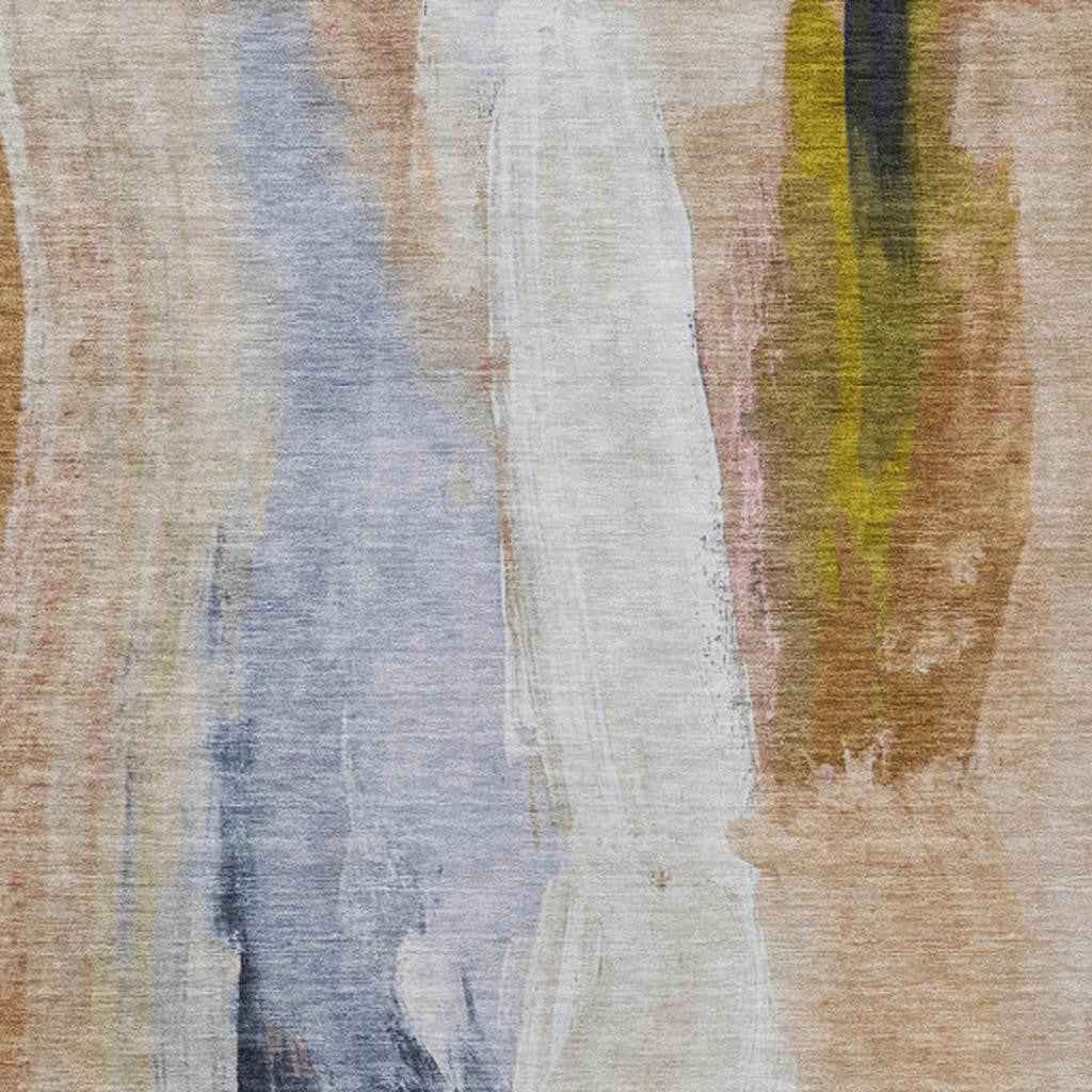 3' X 5' Beige And Navy Blue Abstract Washable Indoor Outdoor Area Rug