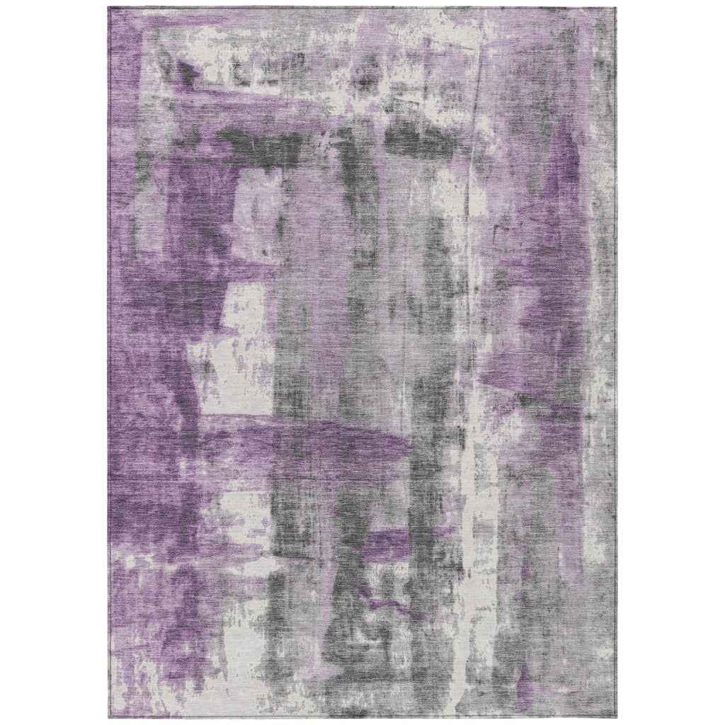 8' X 10' Purple And Ivory Abstract Washable Indoor Outdoor Area Rug