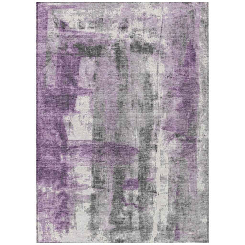8' X 10' Purple And Ivory Abstract Washable Indoor Outdoor Area Rug