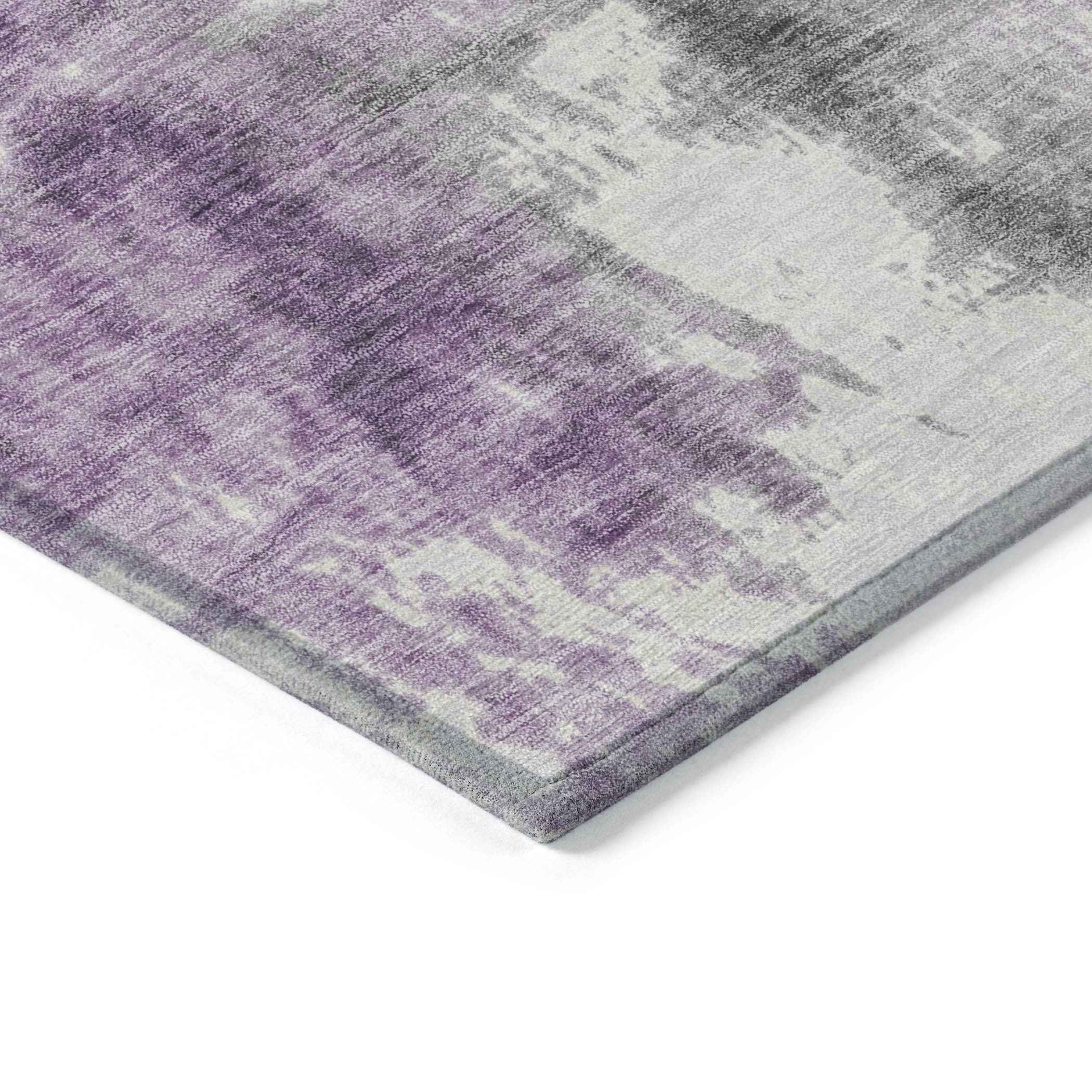 8' X 10' Purple And Ivory Abstract Washable Indoor Outdoor Area Rug