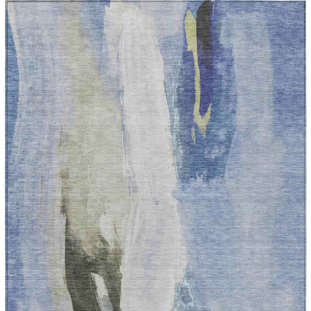 3' X 5' Denim Blue And Gray Abstract Washable Indoor Outdoor Area Rug