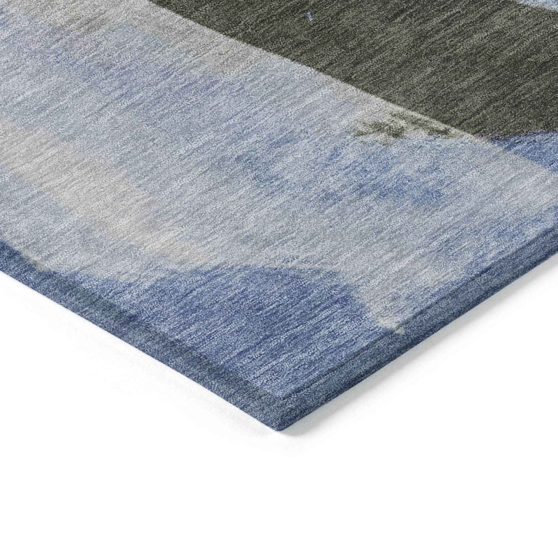 3' X 5' Denim Blue And Gray Abstract Washable Indoor Outdoor Area Rug