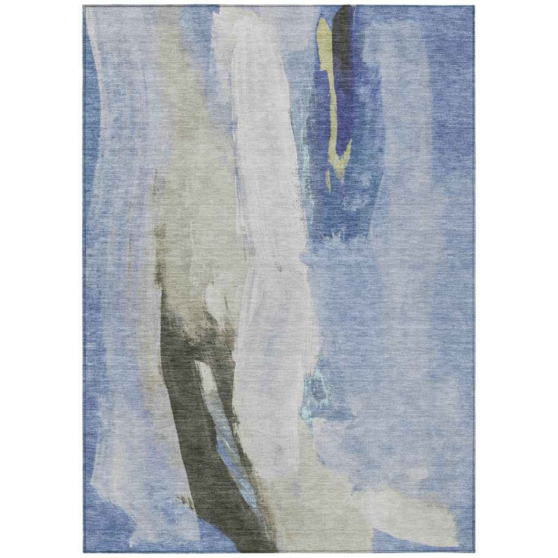 3' X 5' Denim Blue And Gray Abstract Washable Indoor Outdoor Area Rug