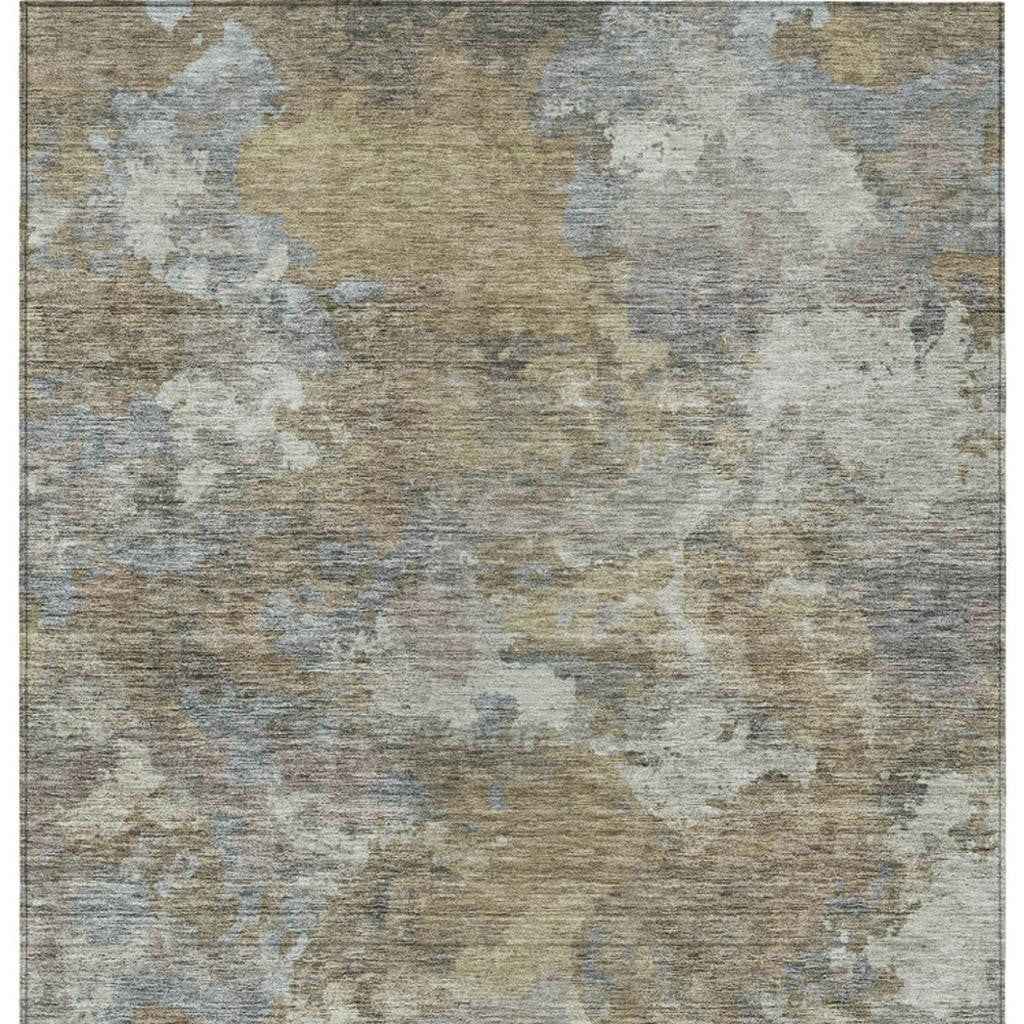 8' X 10' Gold And Ivory Abstract Washable Indoor Outdoor Area Rug