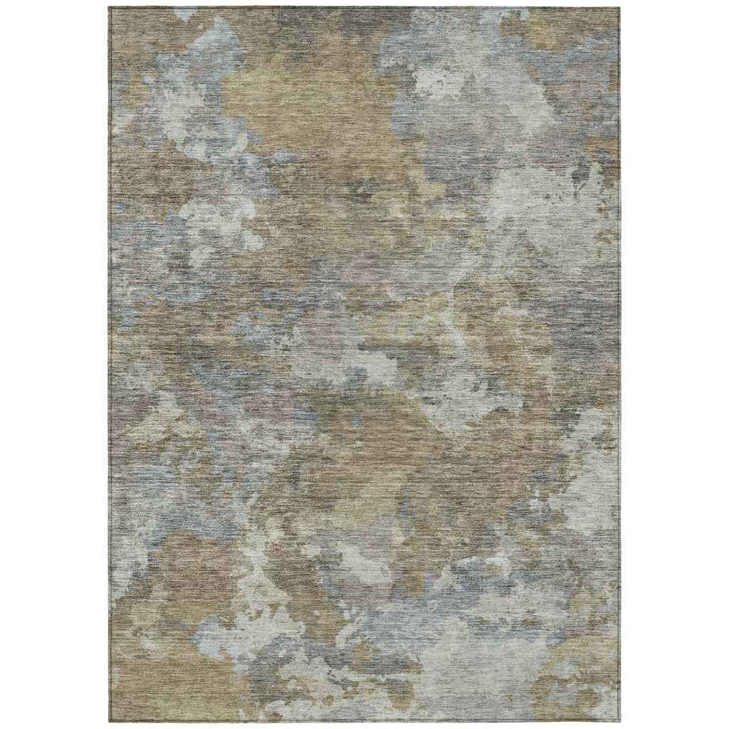 8' X 10' Gold And Ivory Abstract Washable Indoor Outdoor Area Rug