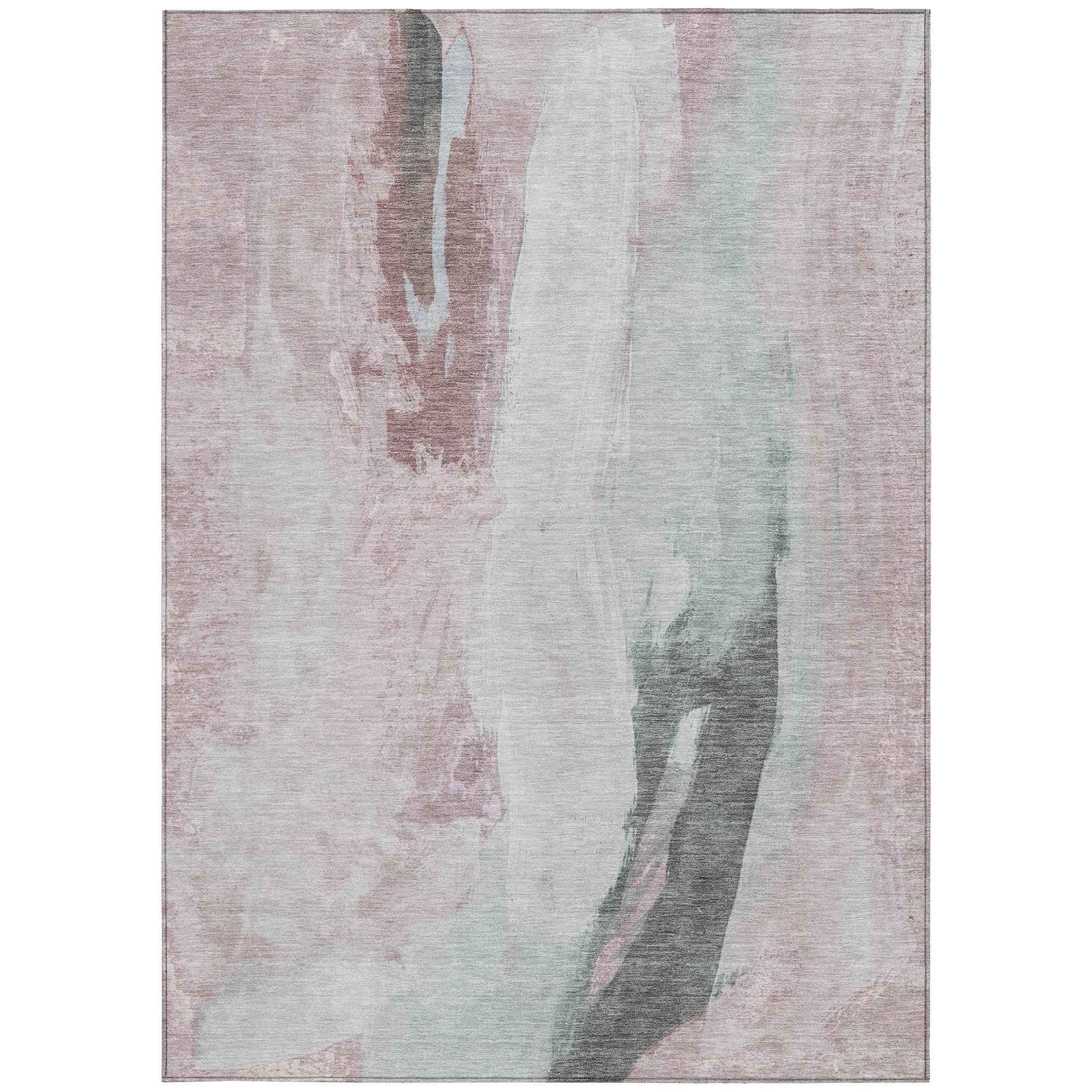 5' X 8' Blush And Gray Abstract Washable Indoor Outdoor Area Rug