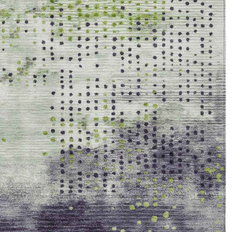 9' X 12' Artichoke Green And Purple Geometric Washable Indoor Outdoor Area Rug