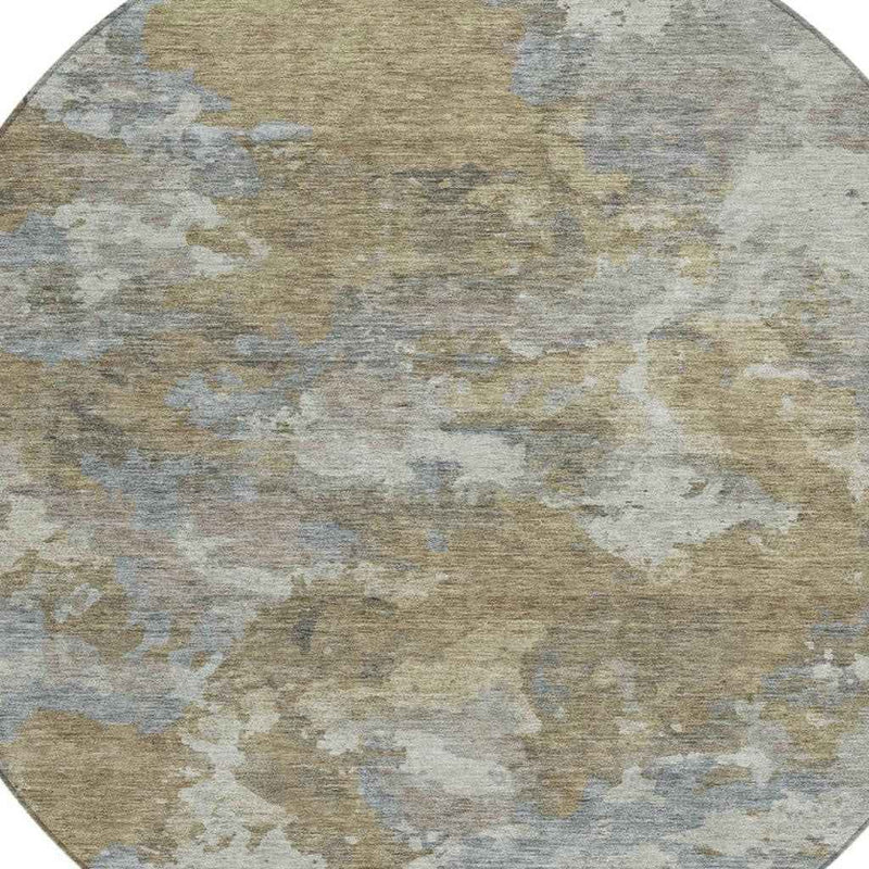 8' Gold And Ivory Round Abstract Washable Indoor Outdoor Area Rug