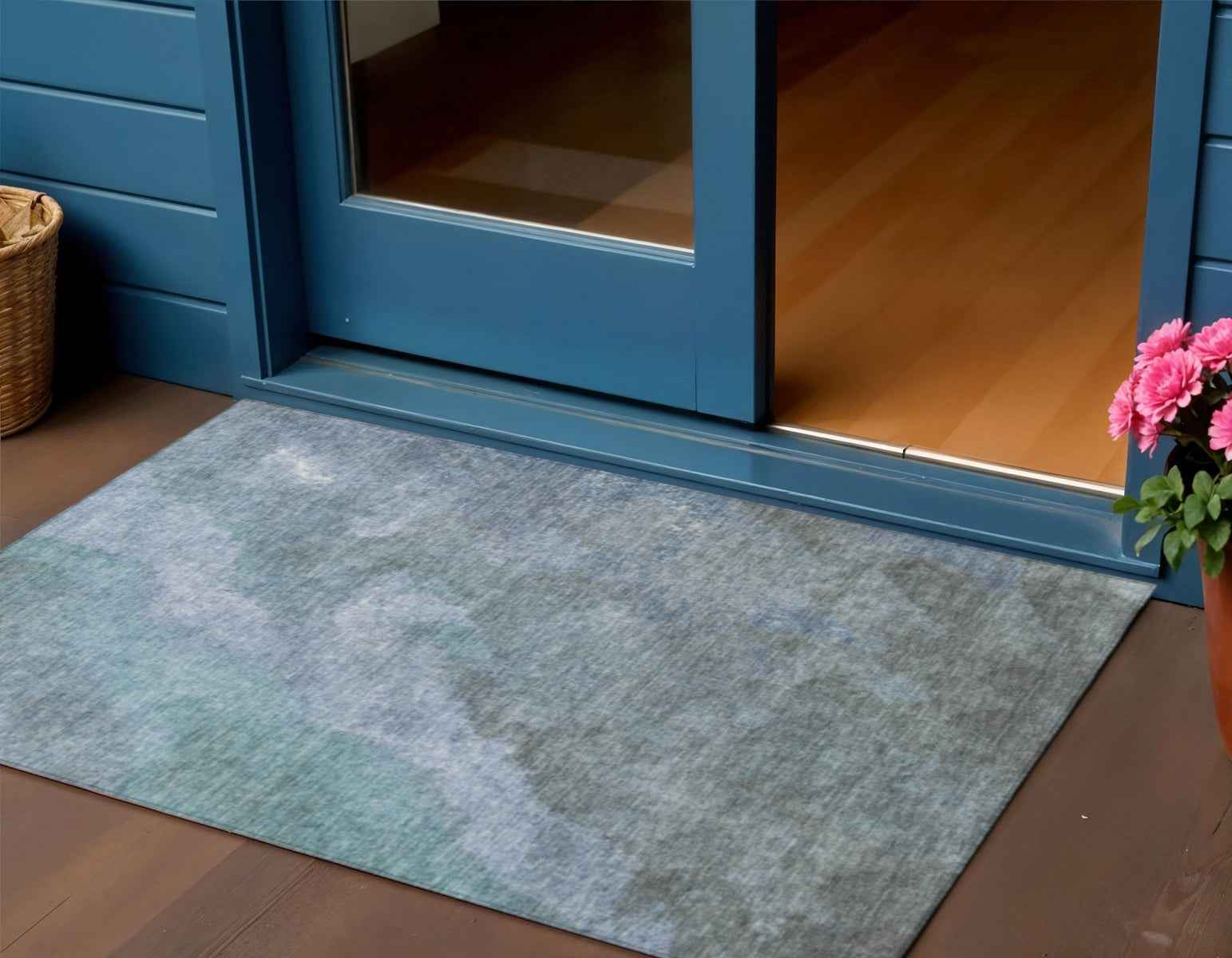 3' X 5' Blue And Gray Abstract Washable Indoor Outdoor Area Rug