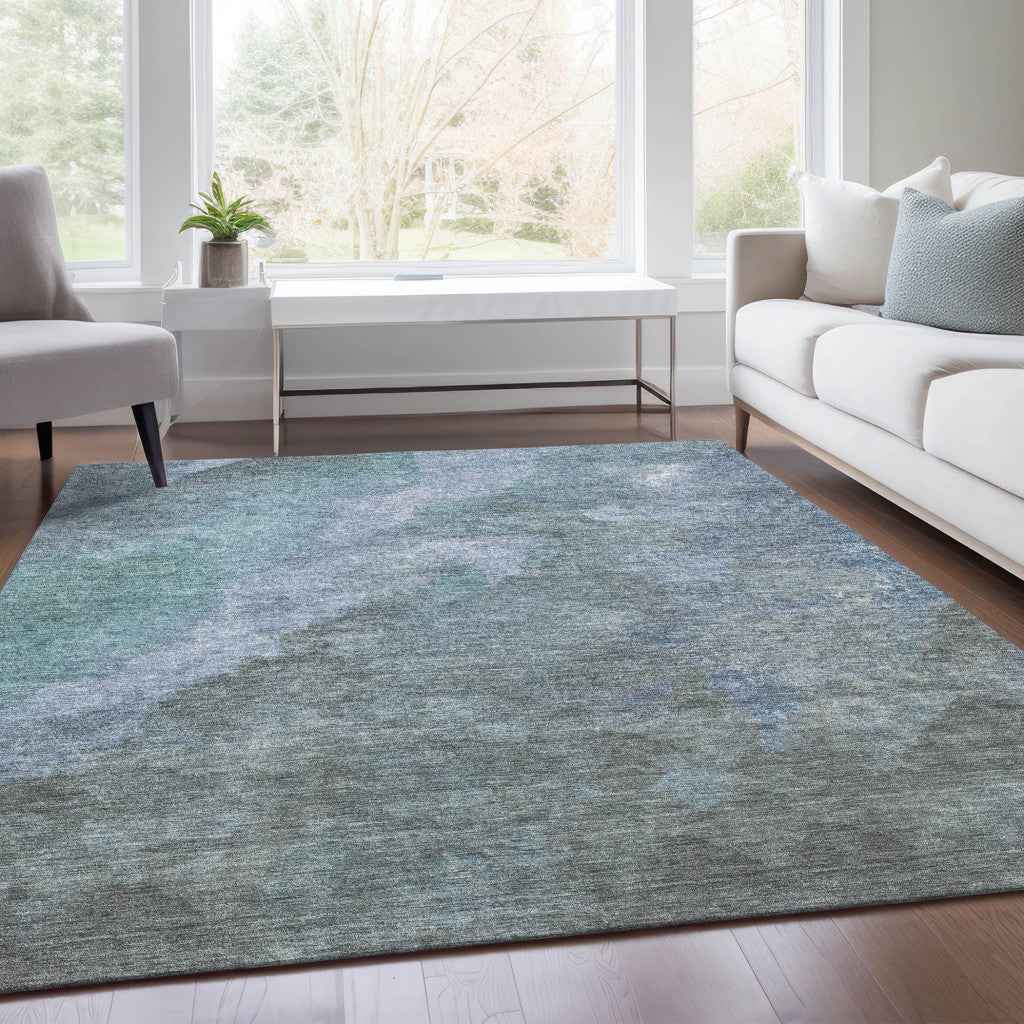 3' X 5' Blue And Gray Abstract Washable Indoor Outdoor Area Rug