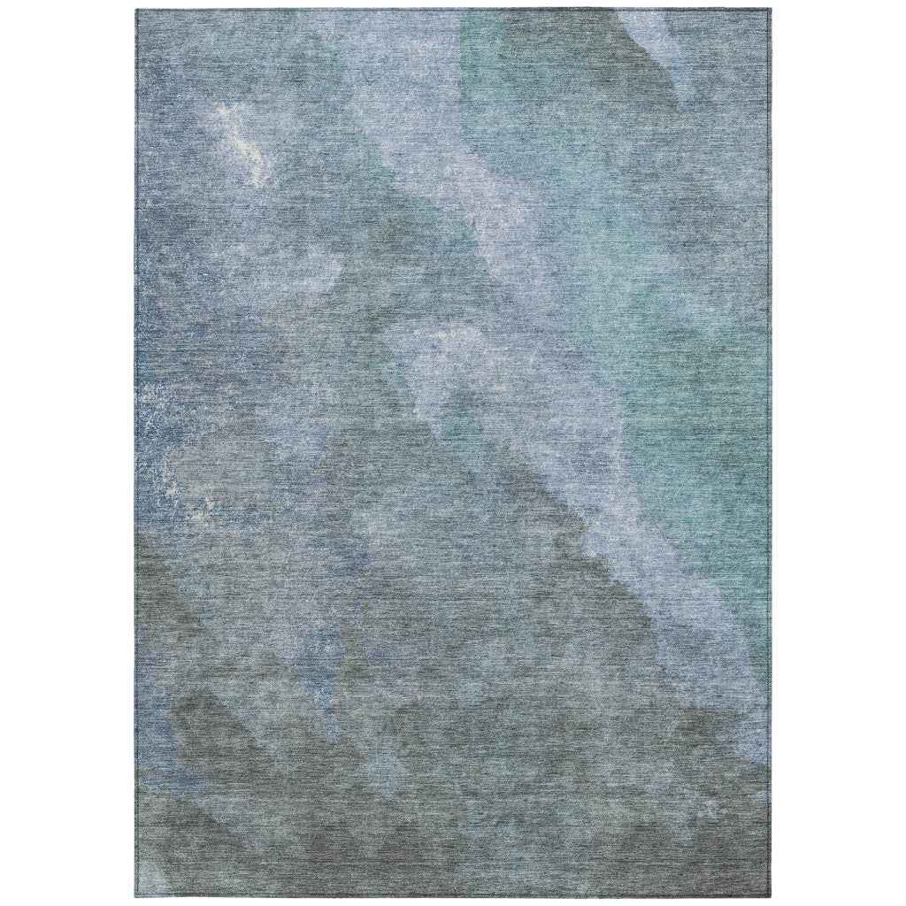 3' X 5' Blue And Gray Abstract Washable Indoor Outdoor Area Rug