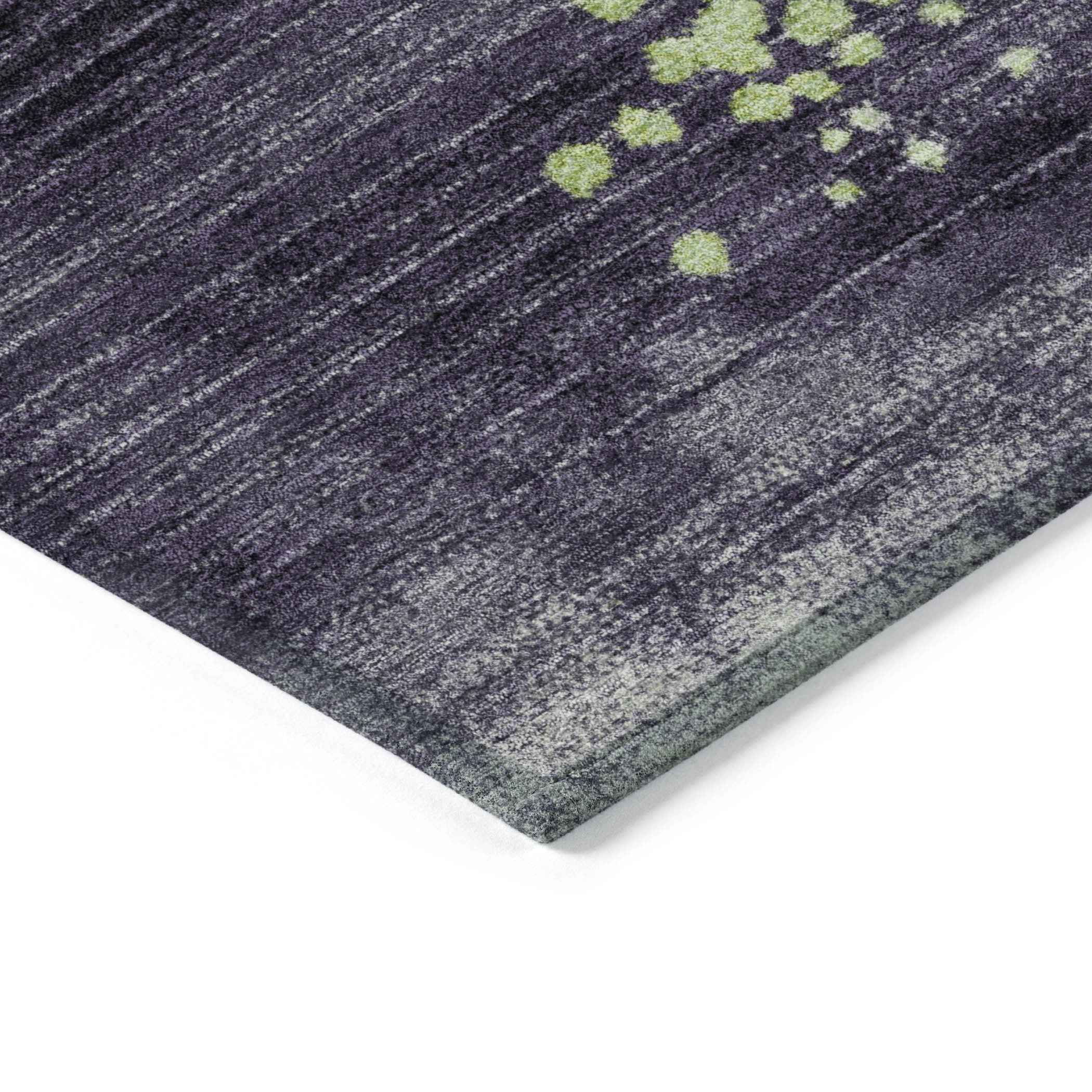 3' X 5' Artichoke Green And Purple Geometric Washable Indoor Outdoor Area Rug