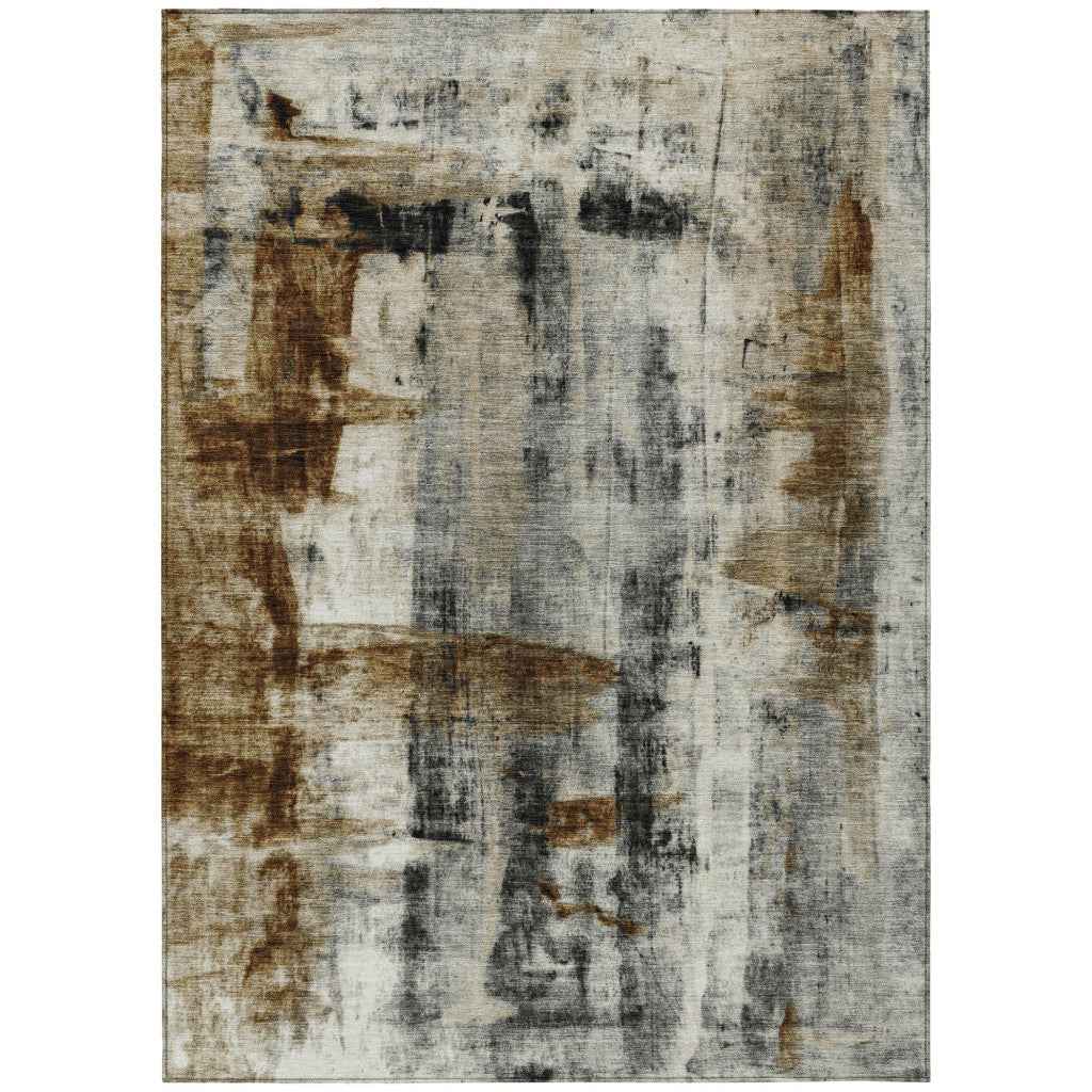5' X 8' Taupe And Ivory Abstract Washable Indoor Outdoor Area Rug