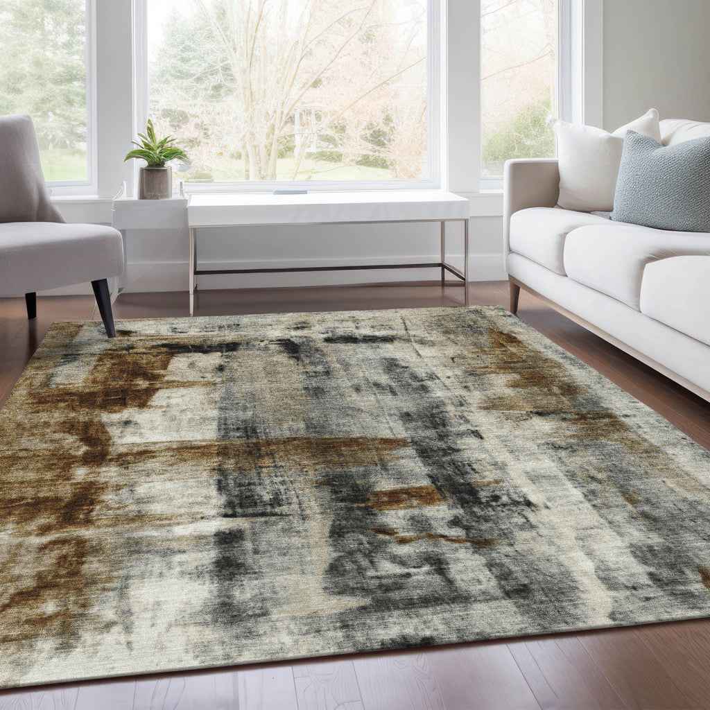 5' X 8' Taupe And Ivory Abstract Washable Indoor Outdoor Area Rug