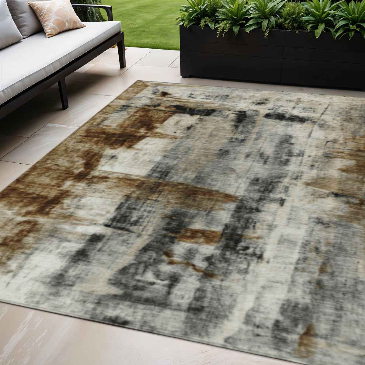 5' X 8' Taupe And Ivory Abstract Washable Indoor Outdoor Area Rug