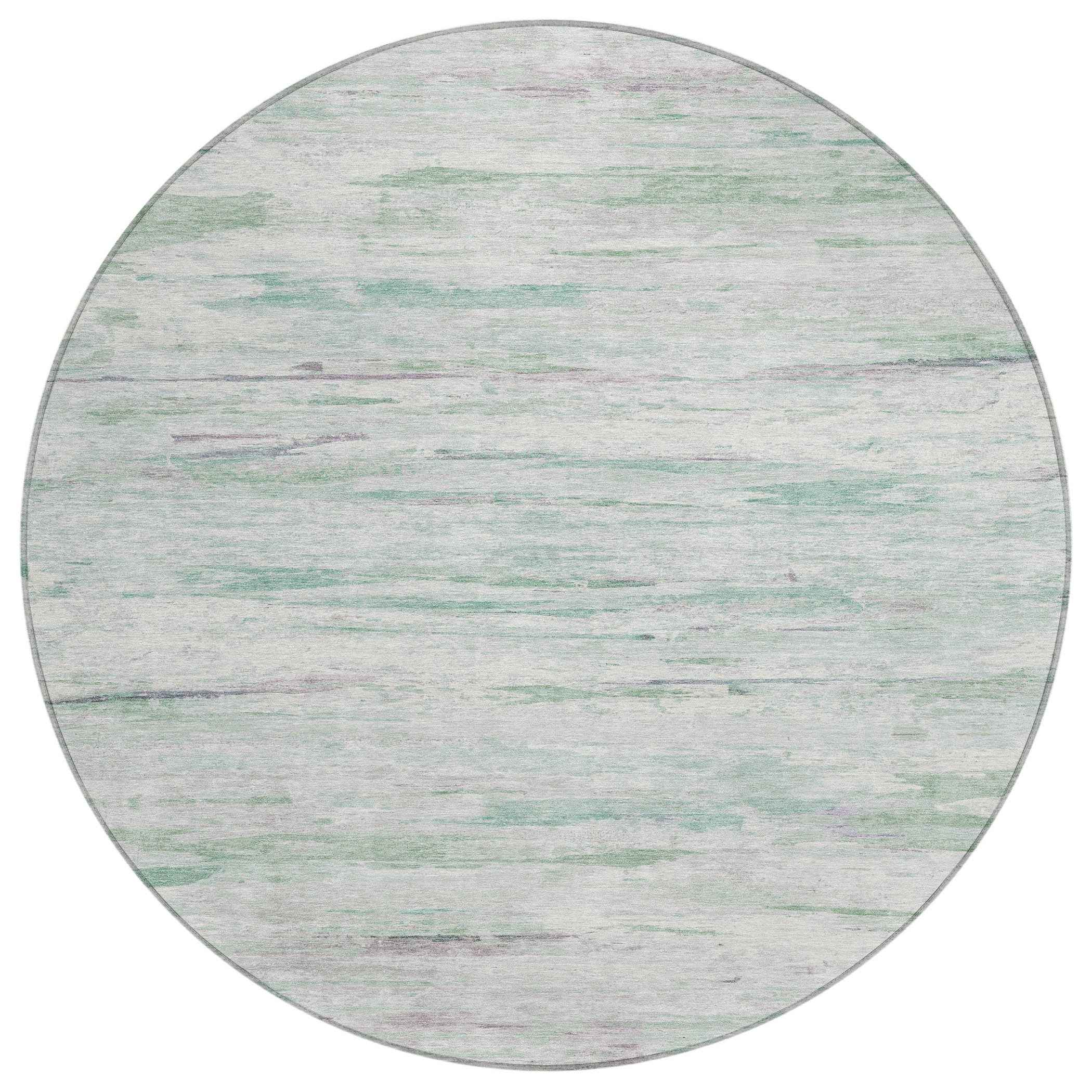 8' Artichoke Green And Ivory Round Abstract Washable Indoor Outdoor Area Rug