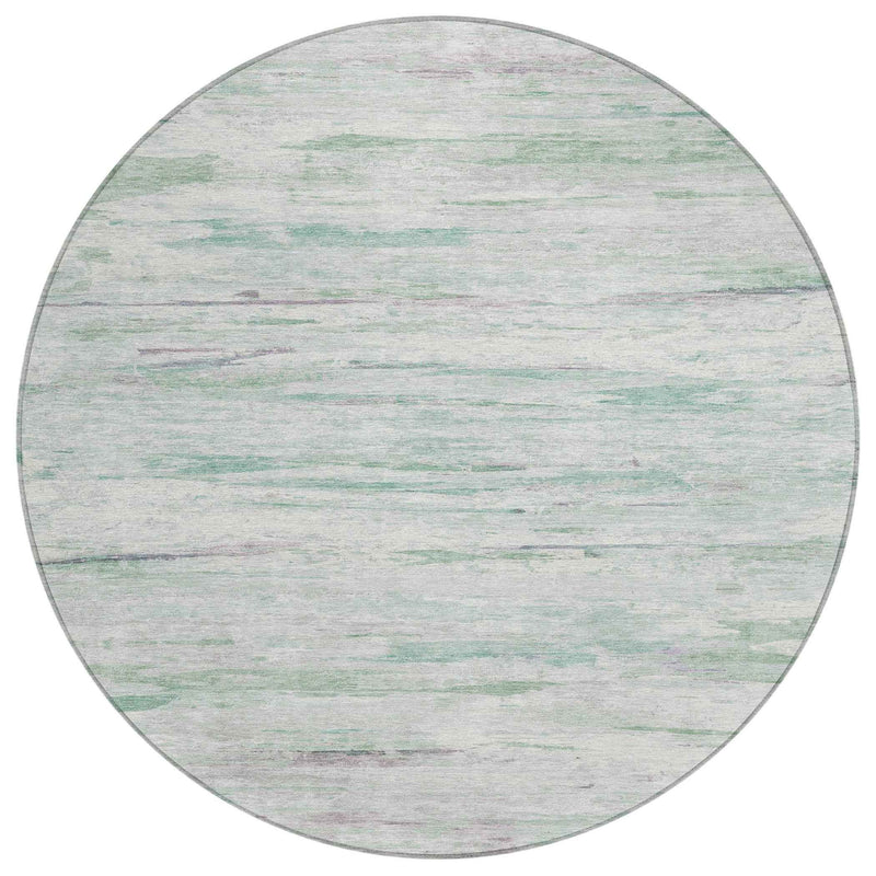 8' Artichoke Green And Ivory Round Abstract Washable Indoor Outdoor Area Rug