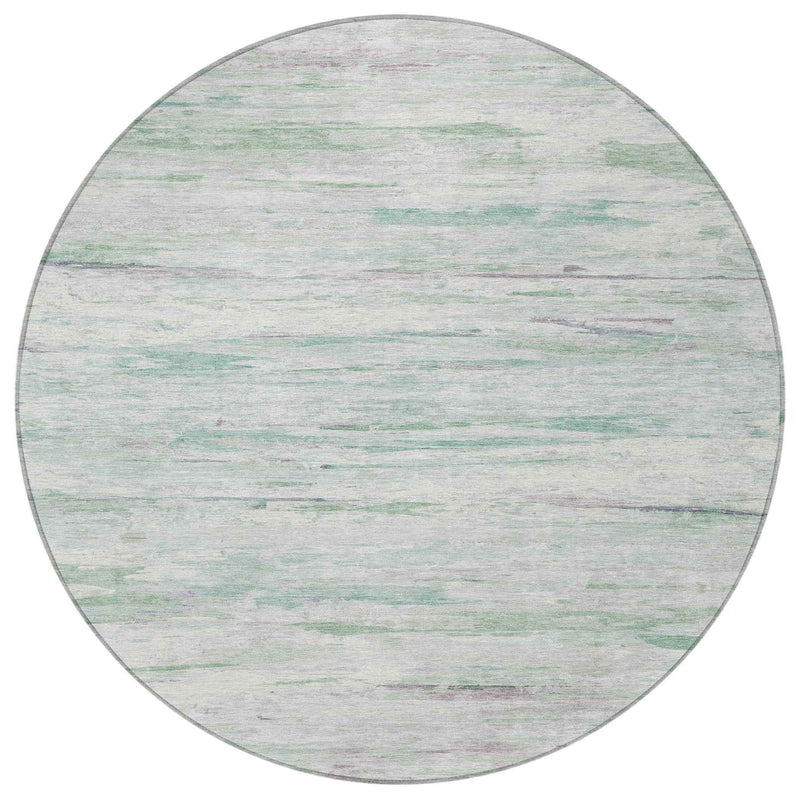 8' Artichoke Green And Ivory Round Abstract Washable Indoor Outdoor Area Rug