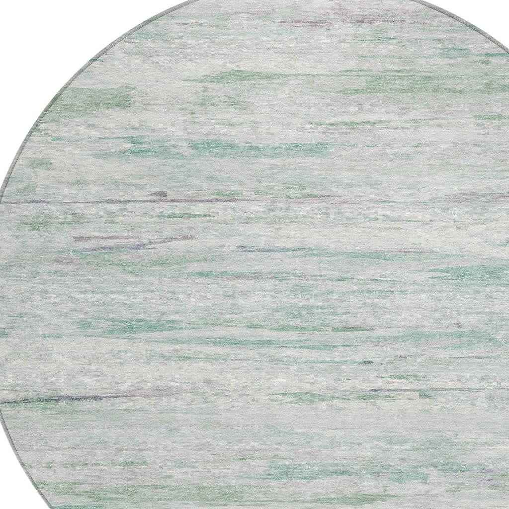 8' Artichoke Green And Ivory Round Abstract Washable Indoor Outdoor Area Rug