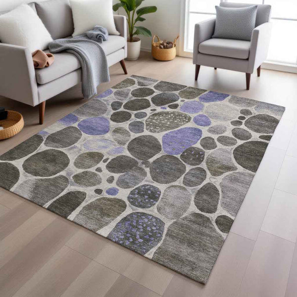 10' X 14' Chocolate Ivory And Purple Geometric Washable Indoor Outdoor Area Rug
