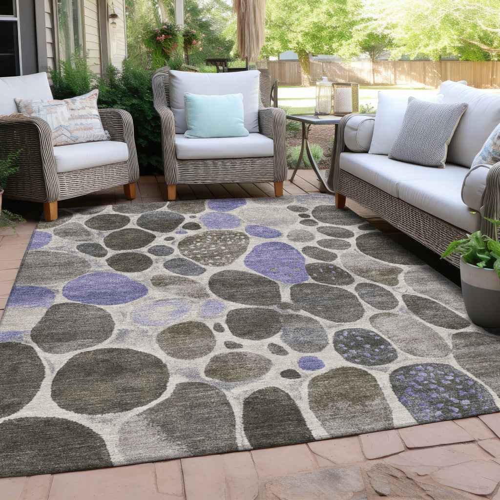 10' X 14' Chocolate Ivory And Purple Geometric Washable Indoor Outdoor Area Rug
