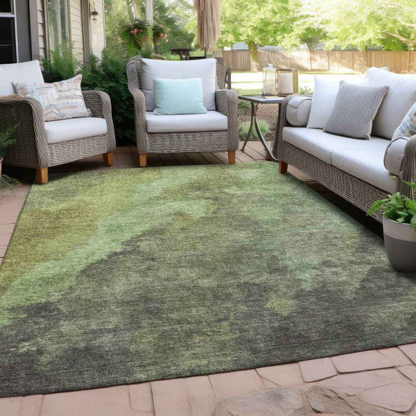 10' X 14' Green And Charcoal Abstract Washable Indoor Outdoor Area Rug