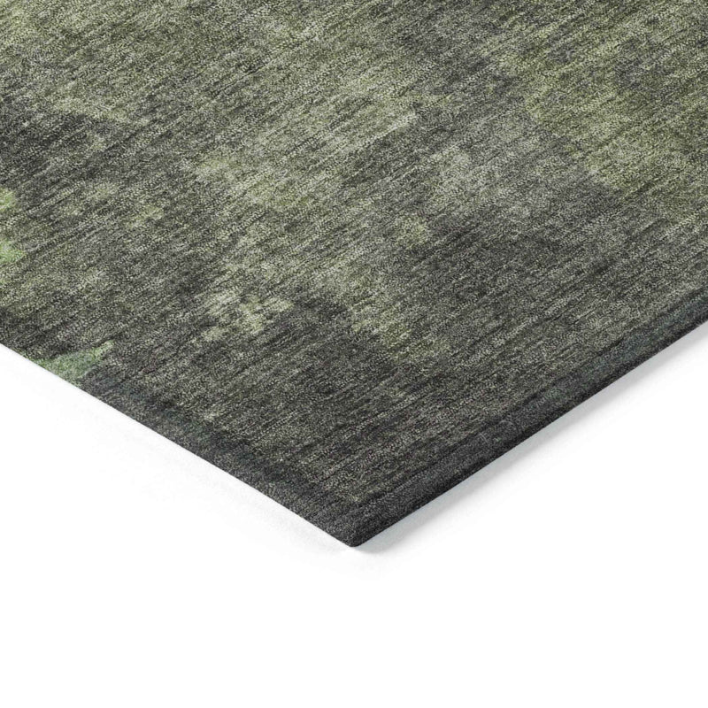 10' X 14' Green And Charcoal Abstract Washable Indoor Outdoor Area Rug