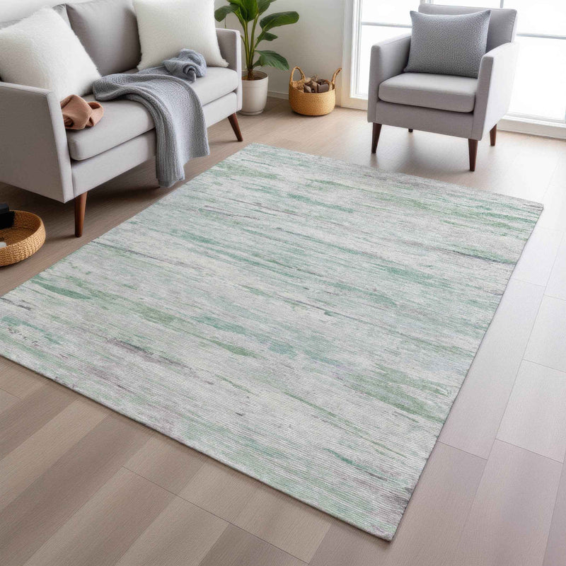 5' X 8' Artichoke Green And Ivory Abstract Washable Indoor Outdoor Area Rug