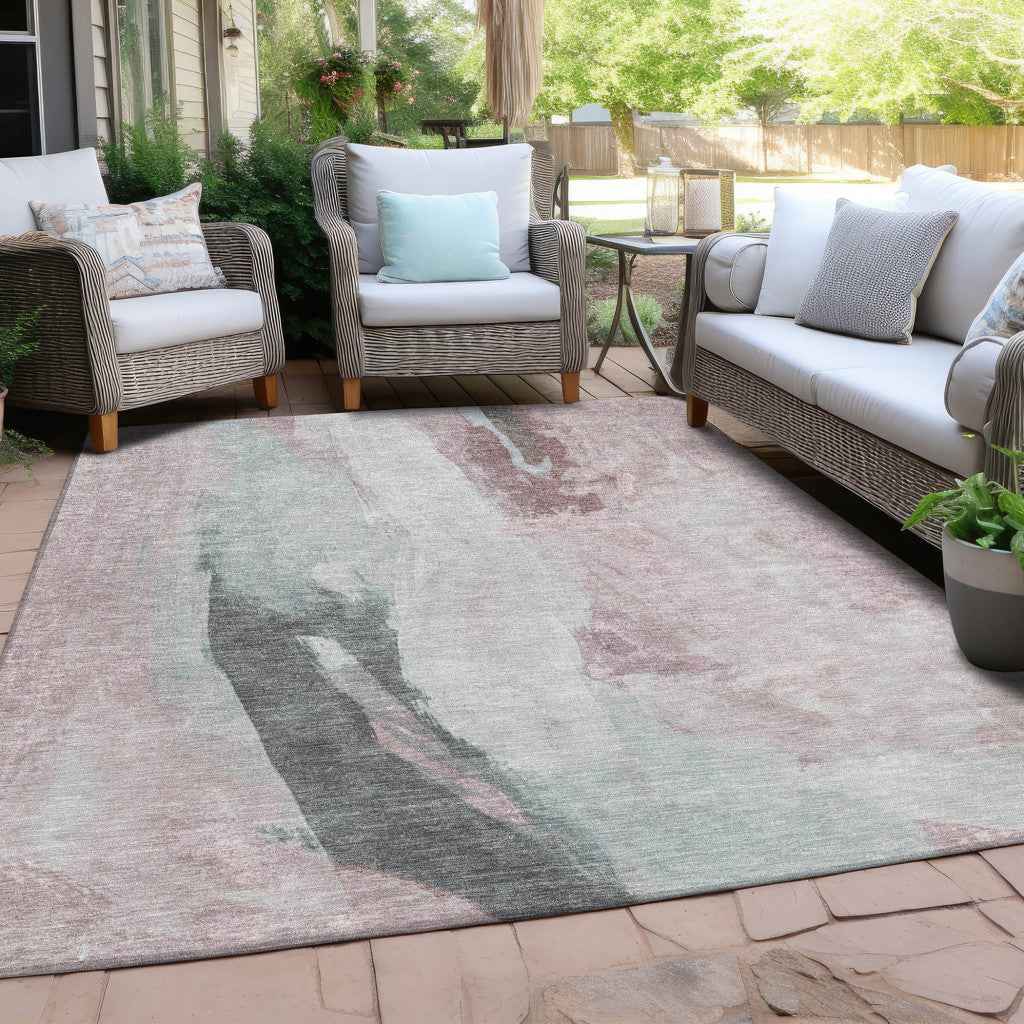 10' X 14' Blush And Gray Abstract Washable Indoor Outdoor Area Rug