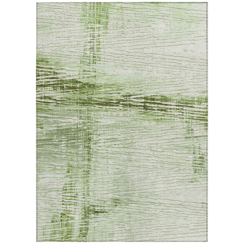 8' X 10' Artichoke Green And Ivory Striped Washable Indoor Outdoor Area Rug
