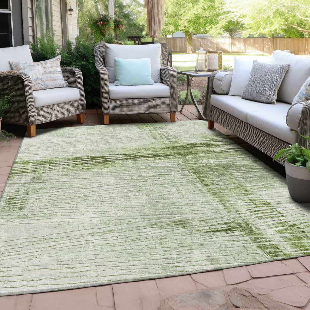 8' X 10' Artichoke Green And Ivory Striped Washable Indoor Outdoor Area Rug