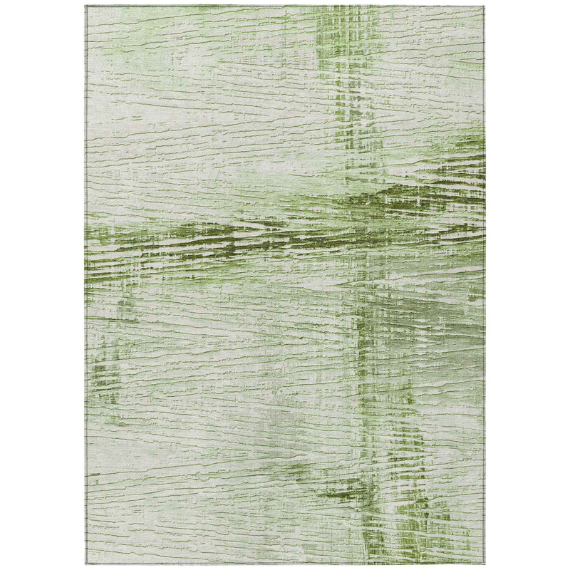 8' X 10' Artichoke Green And Ivory Striped Washable Indoor Outdoor Area Rug