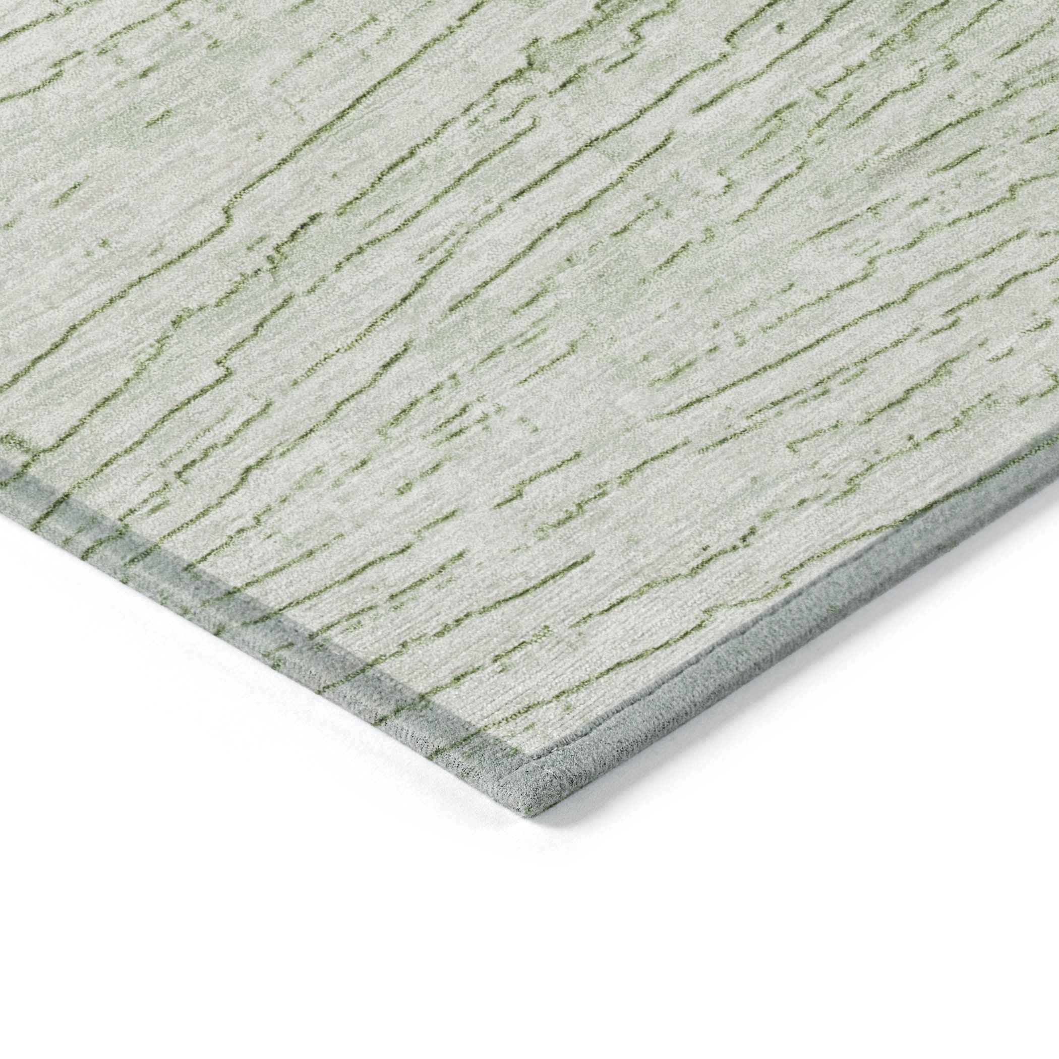 8' X 10' Artichoke Green And Ivory Striped Washable Indoor Outdoor Area Rug
