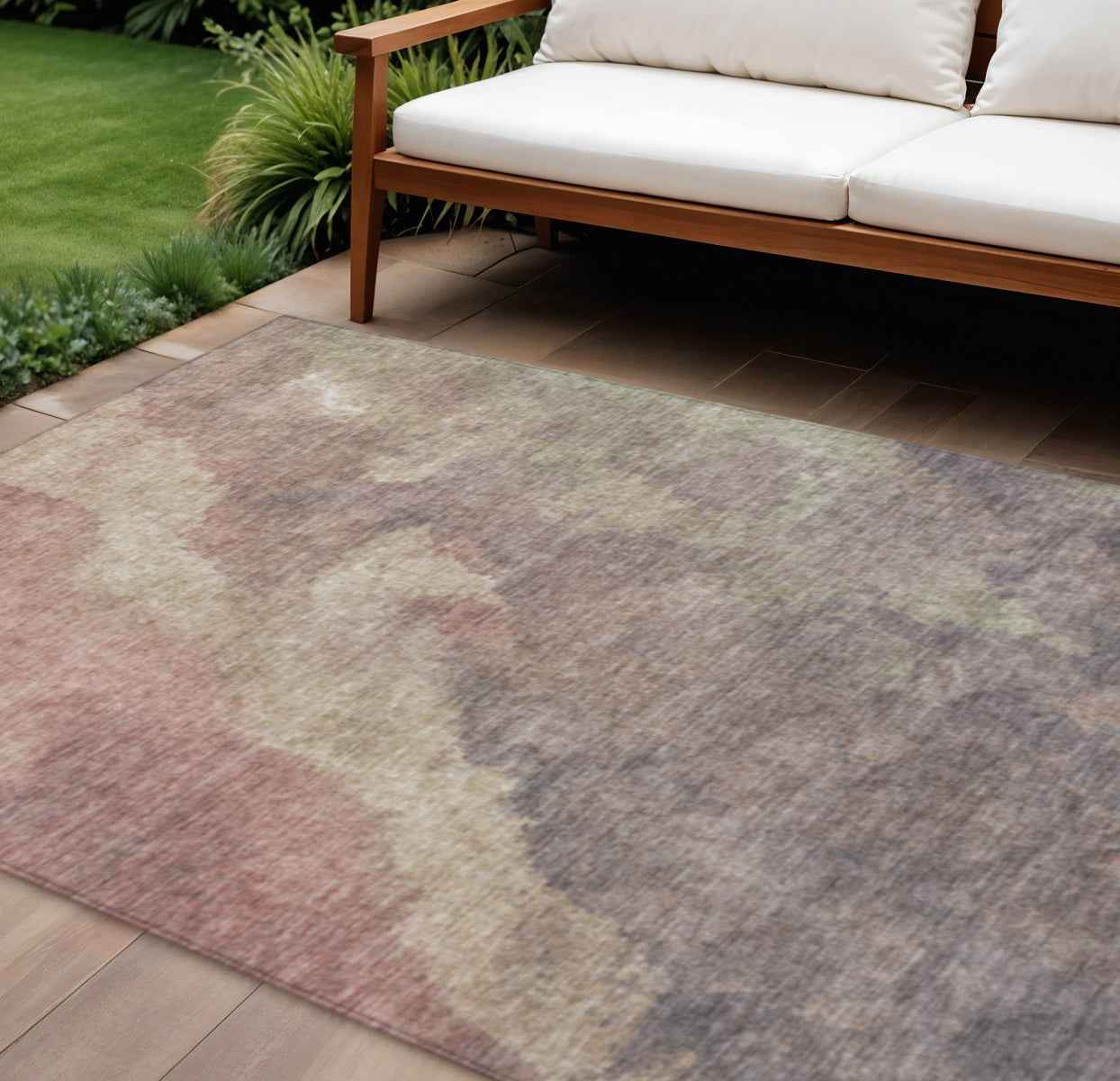 9' X 12' Copper And Taupe Abstract Washable Indoor Outdoor Area Rug