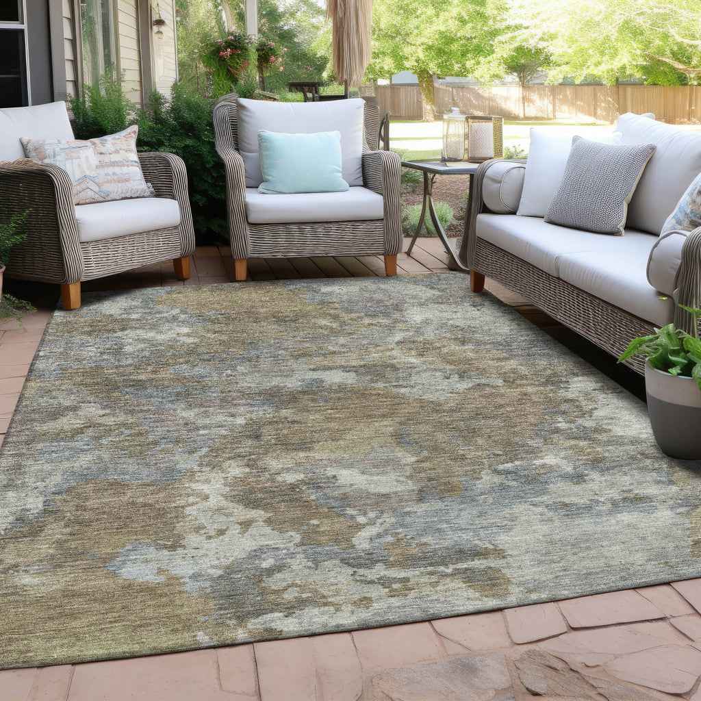 5' X 8' Gold And Ivory Abstract Washable Indoor Outdoor Area Rug