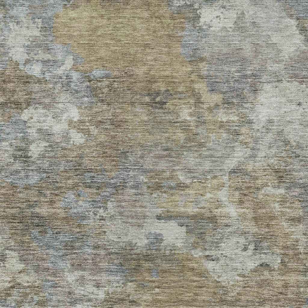 5' X 8' Gold And Ivory Abstract Washable Indoor Outdoor Area Rug