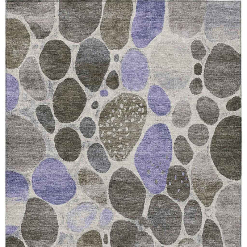 5' X 8' Chocolate Ivory And Purple Geometric Washable Indoor Outdoor Area Rug