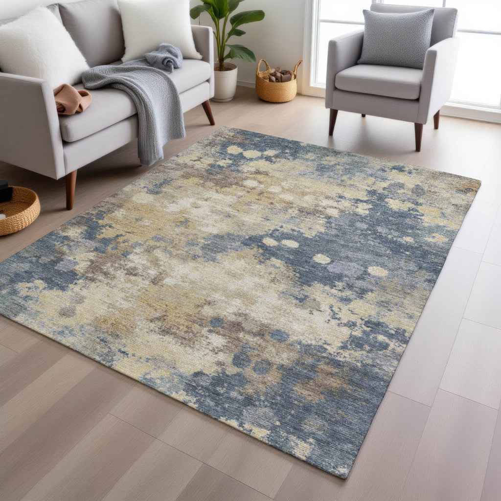 5' X 8' Gold And Beige Abstract Washable Indoor Outdoor Area Rug