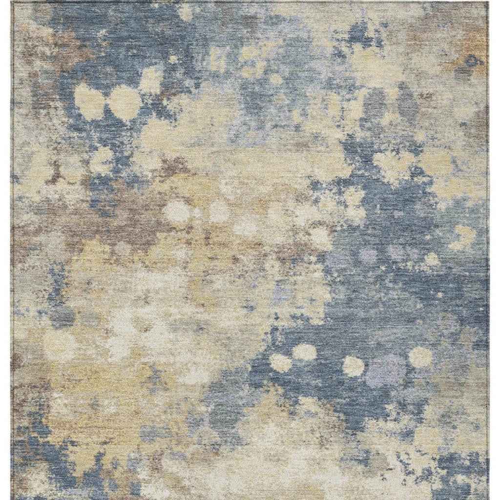 5' X 8' Gold And Beige Abstract Washable Indoor Outdoor Area Rug