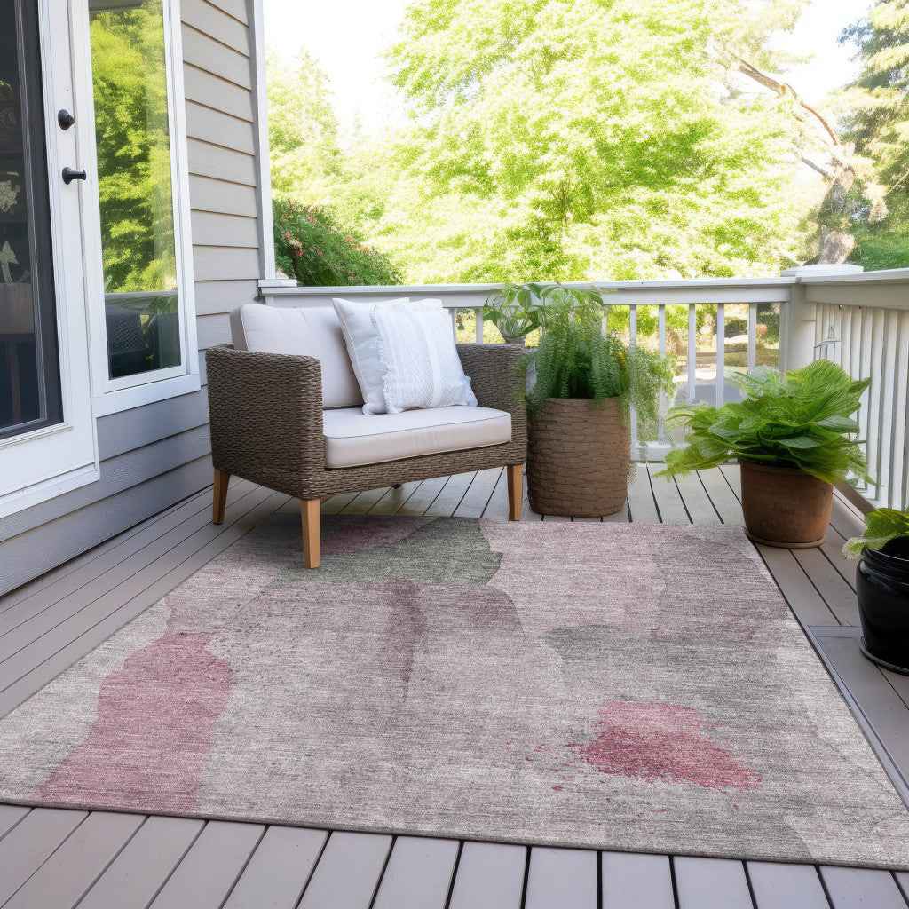 10' X 14' Blush And Gray Abstract Washable Indoor Outdoor Area Rug