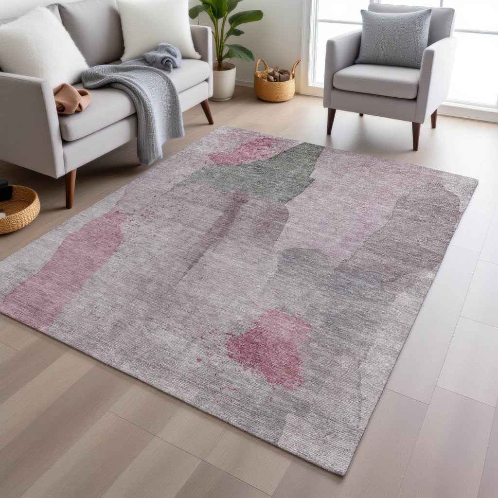 10' X 14' Blush And Gray Abstract Washable Indoor Outdoor Area Rug