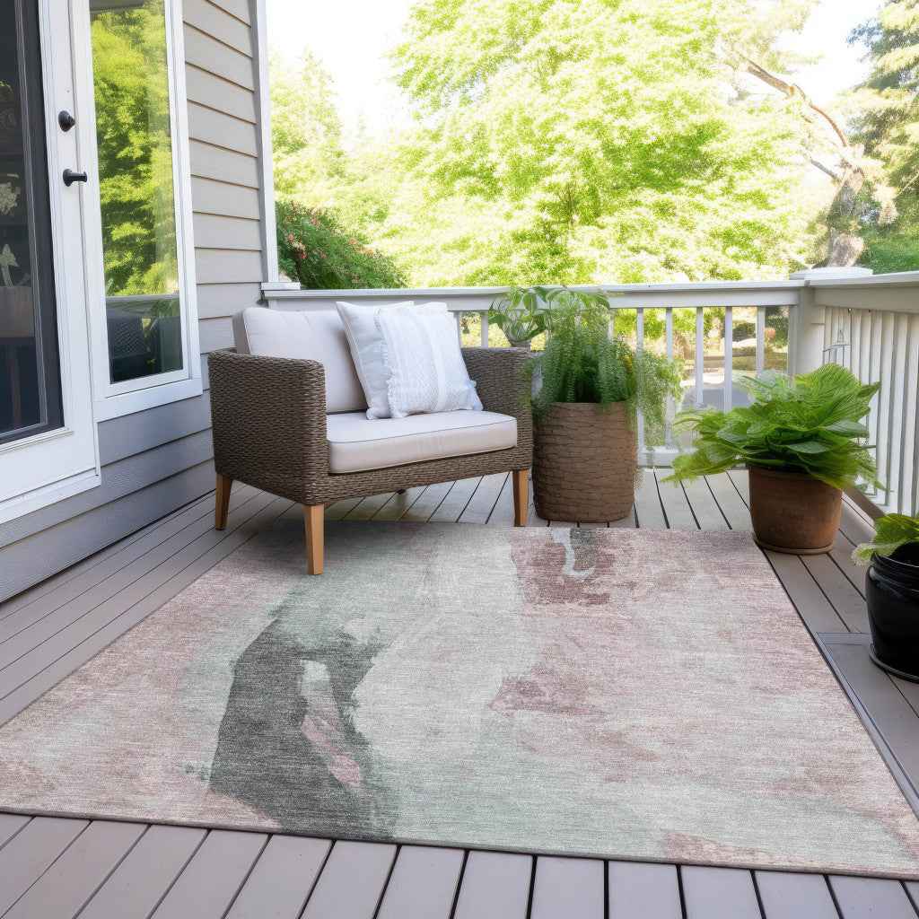 3' X 5' Blush And Gray Abstract Washable Indoor Outdoor Area Rug