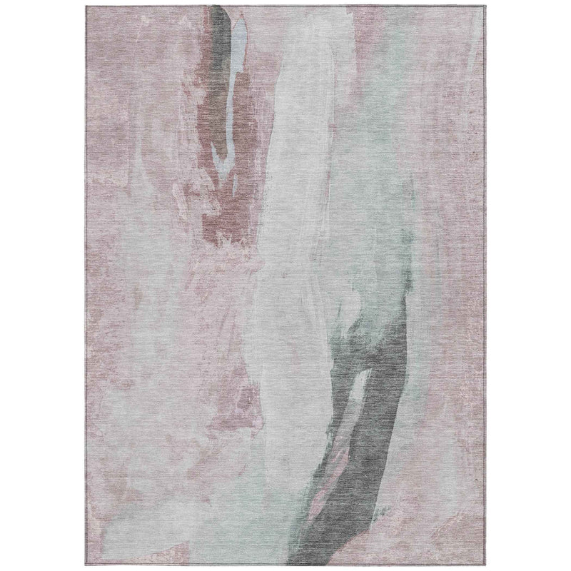 3' X 5' Blush And Gray Abstract Washable Indoor Outdoor Area Rug