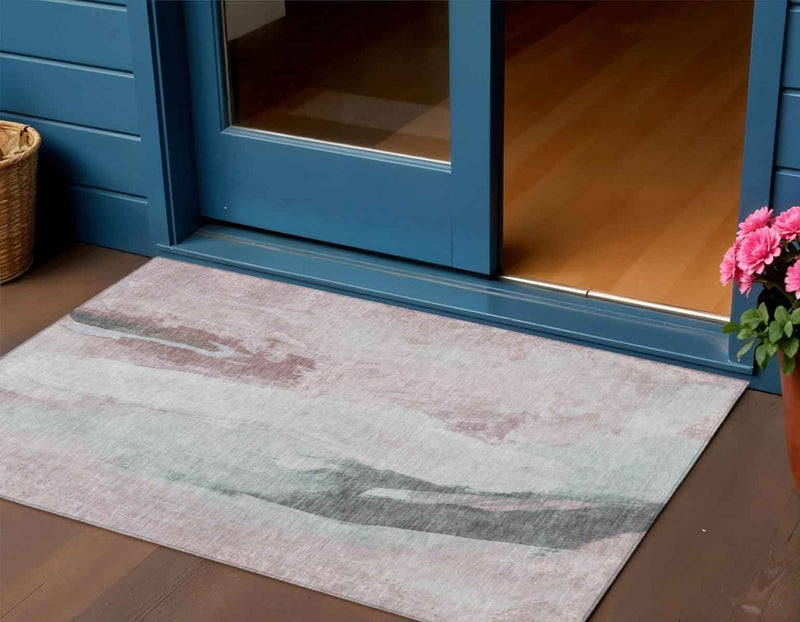 3' X 5' Blush And Gray Abstract Washable Indoor Outdoor Area Rug