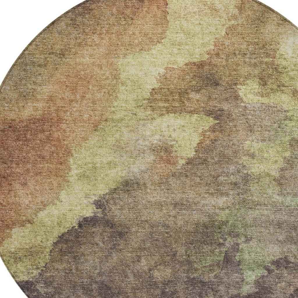 8' Brown And Fern Green Round Abstract Washable Indoor Outdoor Area Rug
