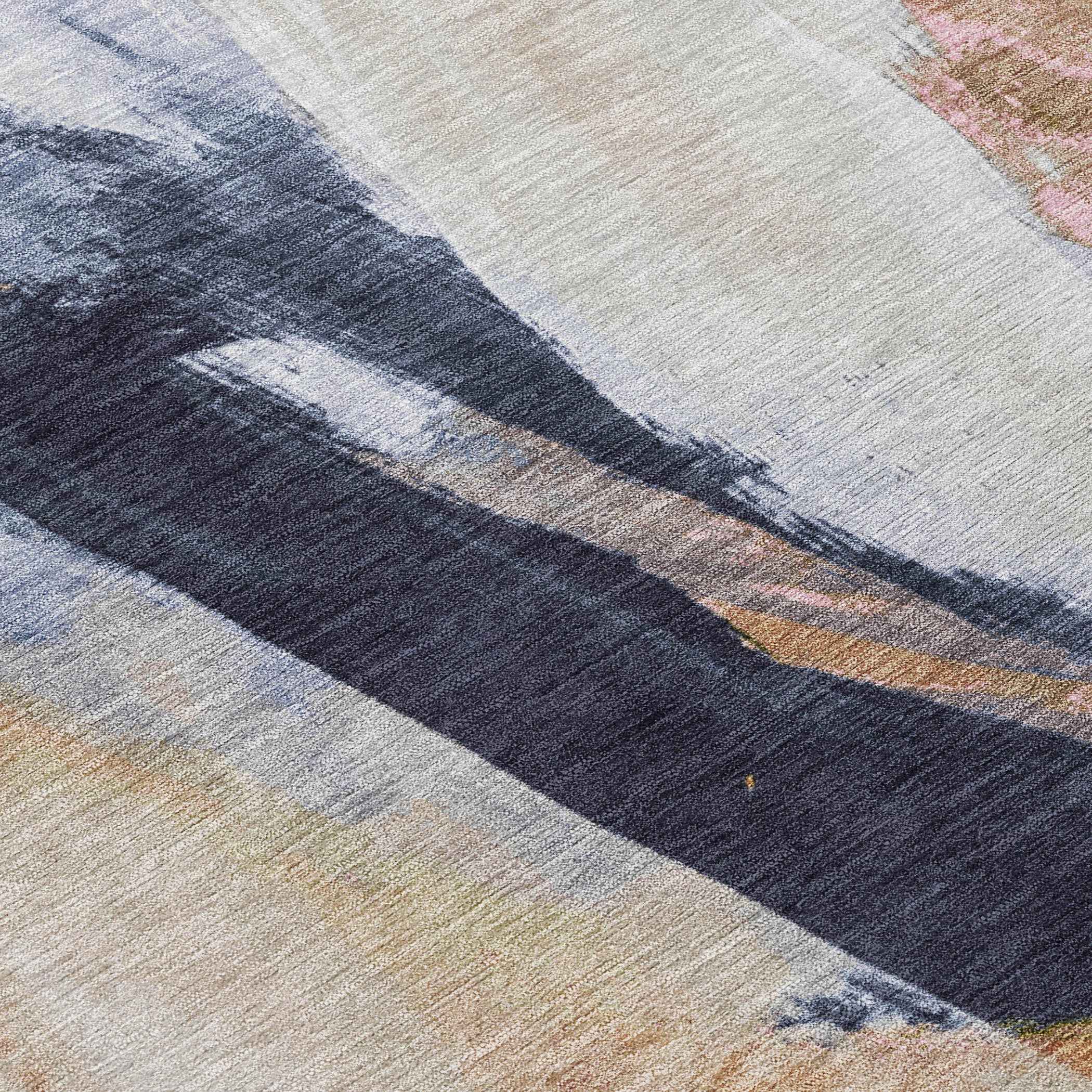 10' X 14' Beige And Navy Blue Abstract Washable Indoor Outdoor Area Rug